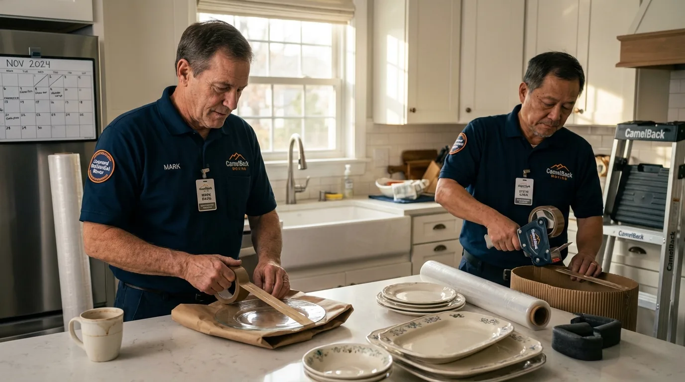 Professional crew packing kitchen dishware in Gridley, CA